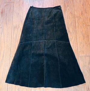 Vintage Pieced Suede Black A Line Maxi Skirt Montanaco